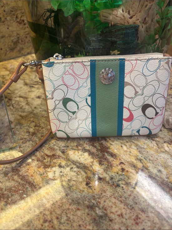 Coach Handbags - Coach Multicolor Signature Wristlet with Green Stripe with dustbag